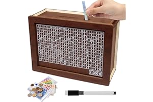 QUNKUN Legno Salvadanaio da 2000 € con Contatore e Obiettivo di Risparmio