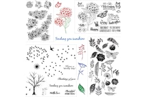 VAIAV Timbro in Silicone Timbri Scrapbooking Set Silicone Trasparente Timbro Piante/Farfalla Timbri in Silicone per Fai da Te Scrapbooking Timbri in Gomma Goffratura Decor(4Pezzi)