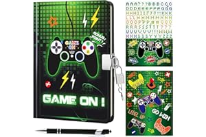 WERNNSAI Game Journal Set for Kids - Luminous Notebook Gift for Boys Kids School Travel Private Diary Hardcover A5 Lined Memos Writing Drawing Notepad Ballpoint Pen Stickers with Lock and Keys