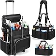 Rolling Cleaning Caddy Bag with Detachable Trolley for Cleaning Supplies, 3 in 1 Large Cleaning Bag with Wheels Shoulder Strap Handle, Large Capacity with Multi-pocket for Housekeeper Cleaner