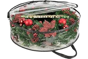 Teksome Bolsa de almacenamiento de guirnaldas de Navidad | Contenedor transparente para coronas de temporada, guirnalda resistente a desgarros, contenedor de vacaciones para decoraciones de Halloween