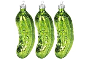 COM-FOUR® 3x wysokiej jakosci ozdoby choinkowe - duzy swiateczny ogórek z prawdziwego szkla - zielona zawieszka choinkowa jako swiateczna dekoracja swiateczna (Ogórek blyszczacy - 3 sztuki)