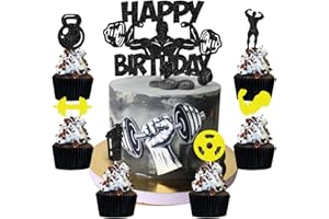 PALASASA 25 Stück Fitness Kuchen Dekorationen Gym Kuchendeko Powerlifter Cake Topper Sport Kuchendeko Glitzer Hanteln Wasserbecher Muskel Cupcake Topper für Männer Sport Fitness Thema Party Dekorationen