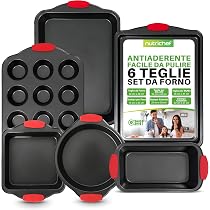 Set Teglie Forno NutriChef 42 Pezzi - Acciaio Al Carbonio Antiaderente, Include Stampi Per Pizza, Muffin, Plumcake, Biscotti E Guanti