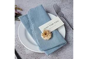 COSIESNEST 6 PCS Cloth Napkins 42 X 42cm Dinner Table Cotton Napkins Cotton Meal Mat With Fringe Versatile Square Rustic Fringe Napkins for Dinner, Wedding and Parties (Blue)