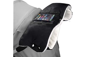 ISIYINER Stroller Hand Muff Windproof Anti-Freeze Pram Gloves Waterproof Baby Pushchair Hand Warmer Cover Thickening Warm Winter Pram Mitten with Mobile Phone Pocket (Black)