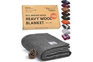 Woolly Mammoth Woolen Company Merino Wool Travel Blanket - 66 x 90 In, Grey - Picnic Blanket with Heavyweight Insulation for Camping Essentials