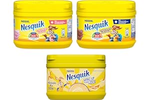 PONLEE Nesquik Strawberry Chocolate And Banana Flavour Bundle .Enjoy These Classic Flavours With Your Milk | 1X 300G Strawberry Tub 1 X300G Chocolate Tub And 1X300G Banana Flavour Tub Total Of 3 X 300G Tubs