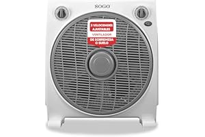 SOGO Ventilador Rotatorio Box-Fan 12" Con Rejilla Giratoria Multidireccional - Ventilador De Bajo Ruido Con Temporizador - 3 Velocidades - Silencioso Para Hogar