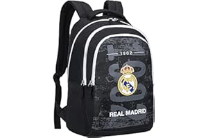 Real Madrid Mochila escolar de 3 compartimentos, colección oficial