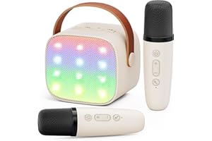 ANKUKA Karaoke Maschine Kinder Mini Karaoke Maschine mit 2 Mikrofonen Bluetooth-Lautsprecher mit LED-Lichtern und Stimmenverzerrer, Geschenk für Mädchen 3, 4, 5, 6, 7, 8, 9,10,11,12+ Jahre (Beige)