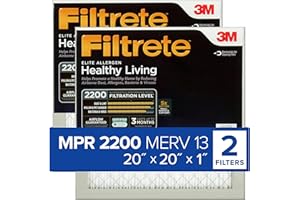 Filtrete Healthy Living Elite Allergen Reduction AC Furnace Air Filter, MPR 2200, 20 x 20 x 1-Inches, 2-Pack