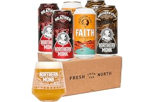 Northern Monk Brew Craft Beer Gift Set - 6 x 440ml Cans & Glass - Premium Pale Ale & Dark Beer Selection - Giftable Birthday Father's Day Hamper Gift Ready Box - UK Craft Brewery