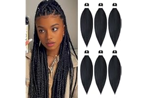 BLTYXT Pre-stretched Braiding Hair 26'' Easy Braid 6 Packs Professional Itch Free Synthetic Fiber EZ Braids Yaki Texture Knotless Braiding Hair Extensions(1#, 26 Inch（Pack of 6）)