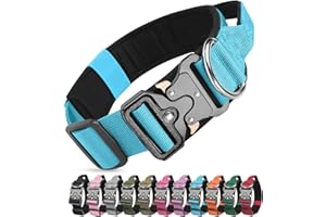 Ledeak Collar Táctico para Perro, Ajustable Collar Perro de Nailon Acolchado con Hebilla de Metal, Collares de Entrenamiento con Mango de Control para Perros Medianos y Grandes (Azul, L)