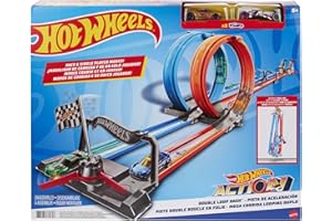 HOT WHEELS Hot-Wheels Pista Playset Sfida a Doppio Giro Mortale, con 2 Macchinine, Giocattolo per Bambini 4 + Anni, GFH85