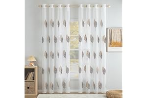 MIULEE Tende per Interni Moderne 2 Pezzi 140x290 CM, Voile Tenda Finestra Interno Salotto, Tenda Trasparente con Ricami a Foglie Motivi, Fantasia Tende Camera da Letto Soggiorno Occhielli