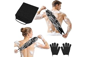 AYBUY Kroppsskrubbhandske set, 3 delar skrubbhandske, 2 exfolierande handskar och 1 stor duschborste med handtag, badrumstill