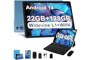 Dghrti Tablet Android 14 10 Pulgadas, 22GB RAM + 128GB ROM (TF 1TB), Octa-Core, 2.0GHz, Widevine L1, 8000mAh, Dual WiFi, 5MP+8MP, Carcasa MetÃlica, Tablet 2 en 1 con Teclado y Ratón-Azul