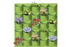 OHIYOO 25 Pockets Hanging Planter Bags, Hanging Vertical Wall Mounted Plant Planting Grow Bags, Herb Garden Planter Outdoor Indoor Growing Bag, Gardening Vertical Greening Flower Container(1m*1m, Green)
