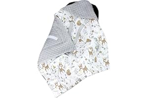 TupTam Baby Winter Einschlagdecke Babydecke 75x75cm für Autositz Babyschale Wattiert Minky Baumwolle Universal, Farbe: Tiere im Wald/Waschbären/Rehe/Grau, Größe: Einheitsgröße