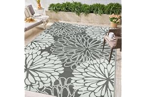 Homcomodar Large Outdoor Rugs for Patio 150x245cm Garden Rugs Plastic Straw Rug Reversible Mats UV Resistant Camping Mats Outdoor Area Rug for Patio Picnic (Grey Flower, 150x245cm)