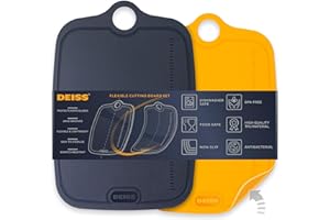 Deiss LUX Trwałe deski kuchenne do krojenia TPU, Zestaw 2 sztuk, Dwustronna antypoślizgowa deska do krojenia, Wbudowana linijka, Elastyczna duża deska do krojenia, Głębokie rowki na sok