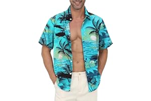 Gavliuu Chemise Hawaiienne Homme à Manches Courtes, Imprimé Tropical Respirant avec Poche Poitrine pour Plage Vacances