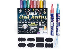 TBC THE BEST CRAFTS TBC Rotuladores de Tiza Liquida Borrado en Húmedo, Punta 6 mm de 8 Colores de Metalizados para Vidrio, Pizarras Blancas Y Pizarras Negro, Hogar, la Escuela o la Oficina