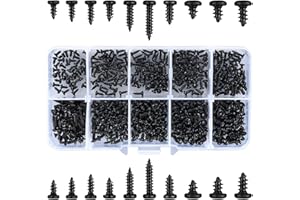 YIPHOMN 500 Stück Selbstschneidende Schrauben, Kreuzschlitz Blechschrauben, Kohlenstoffstahl Schwarze Rundkopf Holzschrauben für Kunststoff Holz Weichmetall - M2 M2.3 M2.6 M3