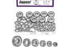 Swpeet 48pcs 6 storlekar 693ZZ, 623ZZ, 624ZZ, 685ZZ, 687ZZ, 627ZZ kullager sortiment kit, kolstål djup spår lager, dubbelskär