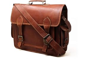 JAALD Skórzana torba listonoszka 16" Etui na laptopa Teczka biurowa Prezent dla mężczyzn Komputer postarzana torba na ramię, Brązowy, Torby na ramię