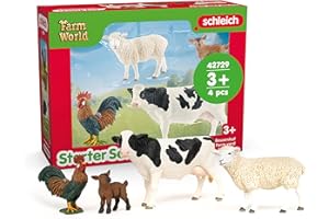 Schleich Farm World | Set de Inicio Granja 42729 | con Cabra, Vaca, Oveja y Gallo | Figuras de Animales detalladas y coleccionables | Juguete de Granja para niños a Partir de 3 años | Set de 4 Piezas