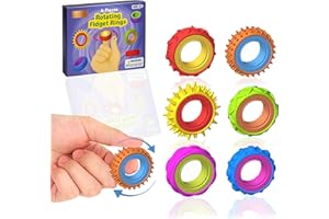 DASKID Fidget Sensory Rings – 6 Pack Textured Finger Spinner Rings – Calming Fidget Toys for Autism, ADHD, Anxiety Relief – Quiet Classroom & Office Stress Toys for Adults & Children