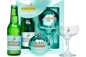 TOPLINE Babycham Sparkling Wine Gift Set - Babycham White Wine Perry 20cl, Branded Coupe Glass & Glittering Bauble for your Christmas Tree! Womens Christmas Gifts for Stocking Fillers, Birthday Gifts for Mum