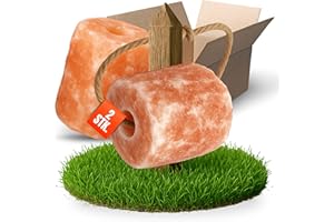 Crystal Stone Salt Lick Stone Set of 2 with Cord – Stone 2 kg – 2.5 kg Made of Real Himalayan Salt – Natural Salt Lick Stone for Horses, Goats & Wildlife – Stable & Pasture Horse Accessories