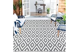 WANDERGO Tappeto da esterno, 150 x 245 cm, impermeabile, reversibile, grigio, resistente ai raggi UV, campeggio, tessuto di plastica, per interni, per giardino, camper, patio, barbecue, spiaggia