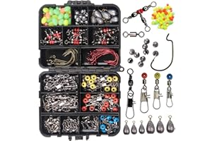 Shaddock Juego de accesorios de pesca de 165 piezas con anzuelos de pesca, remolinos, pesos de placa, diapositivas de pesca, frijoles, poses, bobbers, etc