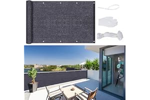 Aofeiga 0.9x5m HDPE Balkon Sichtschutz Balkonbespannung, Balkonverkleidung, Wind- und UV-Schutz, Kordel und Kabelbinder, für Balkongeländer Anthrazit 200g/m2