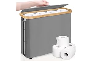 Mittimiya Cesta de Almacenamiento de Papel higiénico, con Ventana Transparente y asa y Tapa, almacenaje Papel higienico para 9 a 12 Rollos de Papel, Organizador de Accesorios Baño (Gris)