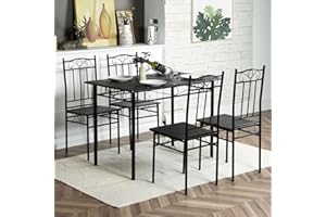 ‎DORAFAIR DORAFAIR Küchentisch Tisch Stuhl Set mit Tisch und 4 Stühlen, Schwarze Marmorierter Esstisch und Stühle, Schwarze Metallbeine,Essgruppe für Esszimmer,Wohnzimmer