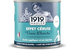1919 BY MAULER - Peinture Céruse « Effet Cérusé » - BLANC - 0,5L - Patine et blanchit les veines du bois, effet shabby chic : meuble, parquet, escalier, boiserie
