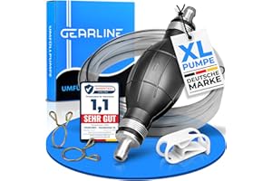 GEARLINE® Handpumpe [2Meter] - XL Umfüllpumpe Inkl. Flüssigkeitsregler zum Umfüllen von Wasser, Benzin, Diesel und Öl - Schlauchpumpe Kraftstoffresistent mit Vakuumfunktion