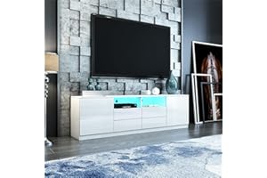 T AUNTY STORE TV Stand Cabinet Modern White Gloss TV Stand Unit Sideboard with LED Lights 180CM, 4 Drawers and 2 Doors, for Bedroom Living Room Home Furniture