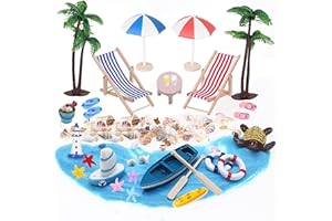 EIKEJI 31 pezzi Set completo da spiaggia in micro paesaggio in miniatura, decorazione marittima, mini ombrellone piccolo palmo, decorazione da spiaggia, piscina, regalo