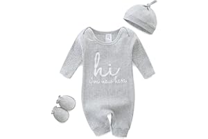 KIDDLETOWN Schlafanzug Baby, Strampler Neugeborene, 3er Pack Schlafstrampler mit Hut und Handschuhe, Baumwolle Baby Schlafanzug Langarm Pyjamas Strampler 0-3 Monate Kleidung für Mädchen und Jungen