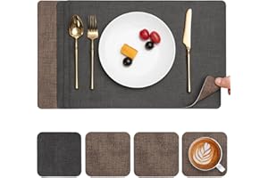 Myir JUN Podkładki stołowe, zmywalne, ze skóry i podstawki, dwustronne podkładki, zestaw 4 szt., antypoślizgowe podkładki ze skóry syntetycznej (szaro-brązowe, zestaw 4 szt.)