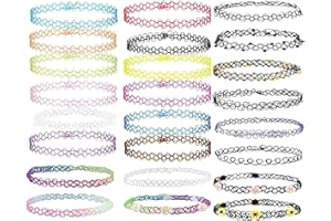 Meet-shop Gargantilla Gótica,Gargantilla de Niñas Gargantilla Tatuaje Gótico de Henna con Colgante Cuello Elástico 24 Piezas