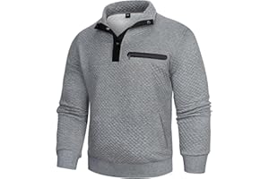 WIRLTTE Mens Sweatshirts Solid Color Casual Long Sleeve Pullover Sweatshirt Winter Warm Stand Collar Button Top with Pockets