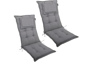 ‎LILENO HOME LILENO HOME Gartenstuhl Auflagen als [2er Set - Hochlehner] in Grau Y - Bequeme Liegen als Sitzauflagen für Gartenmöbel - Stuhlkissen für Gartenstühle und Klappstühle MAR
